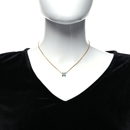 Hermes Lacquered Gold Mini Pop H Pendant Necklace Bleu Jean 2 of 5