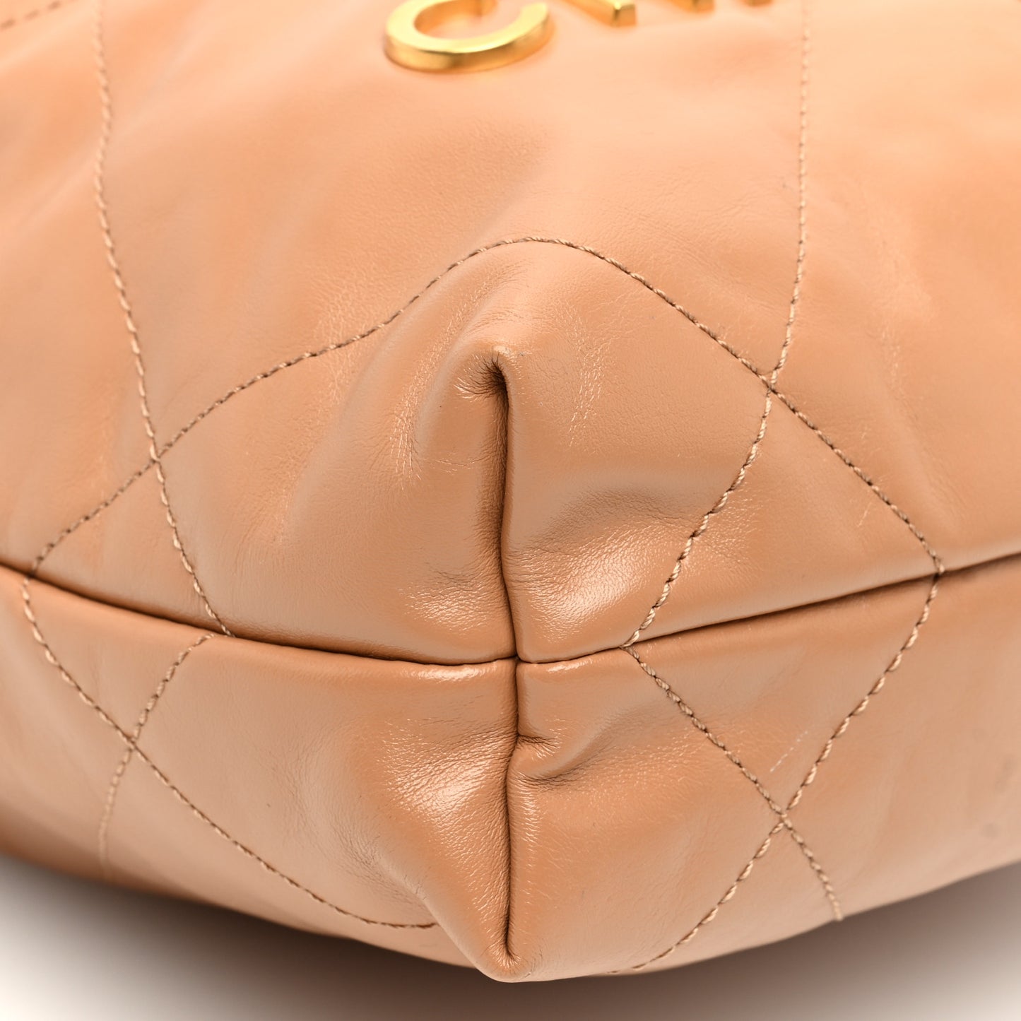 Shiny Calfskin Quilted Mini Chanel 22 Dark Beige