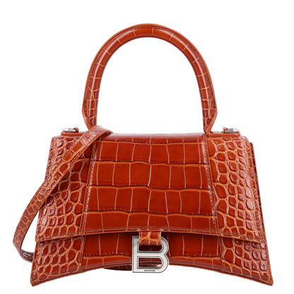 Balenciaga Shiny Calfskin Crocodile Embossed Small Hourglass Top Handle Bag Camel 1 of 10
