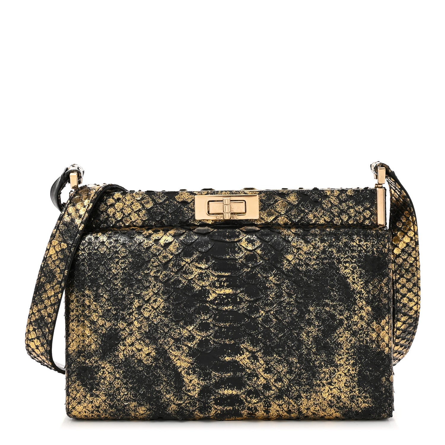 Chanel Snakeskin 2.55 Reissue Clutch Bag Black Gold 1 of 10