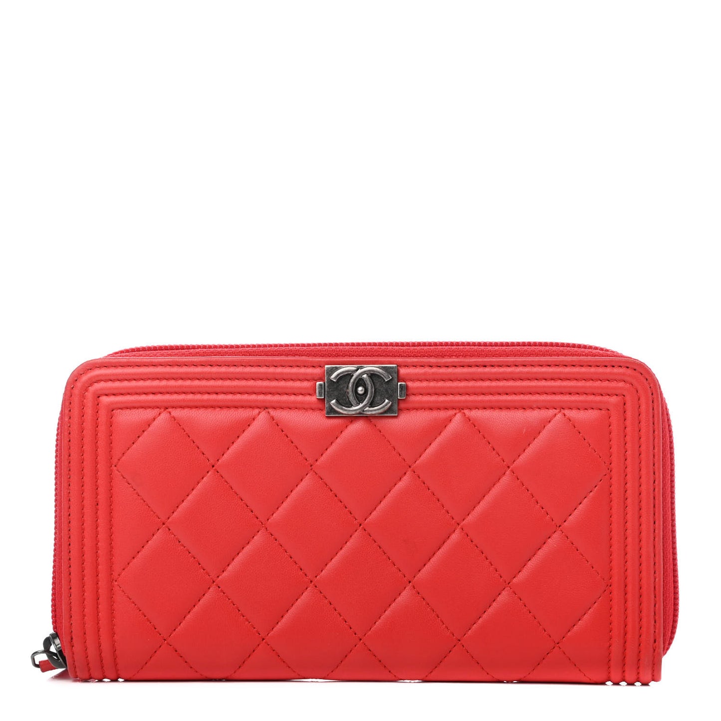 Lambskin Quilted Boy Zip Around Wallet Red
