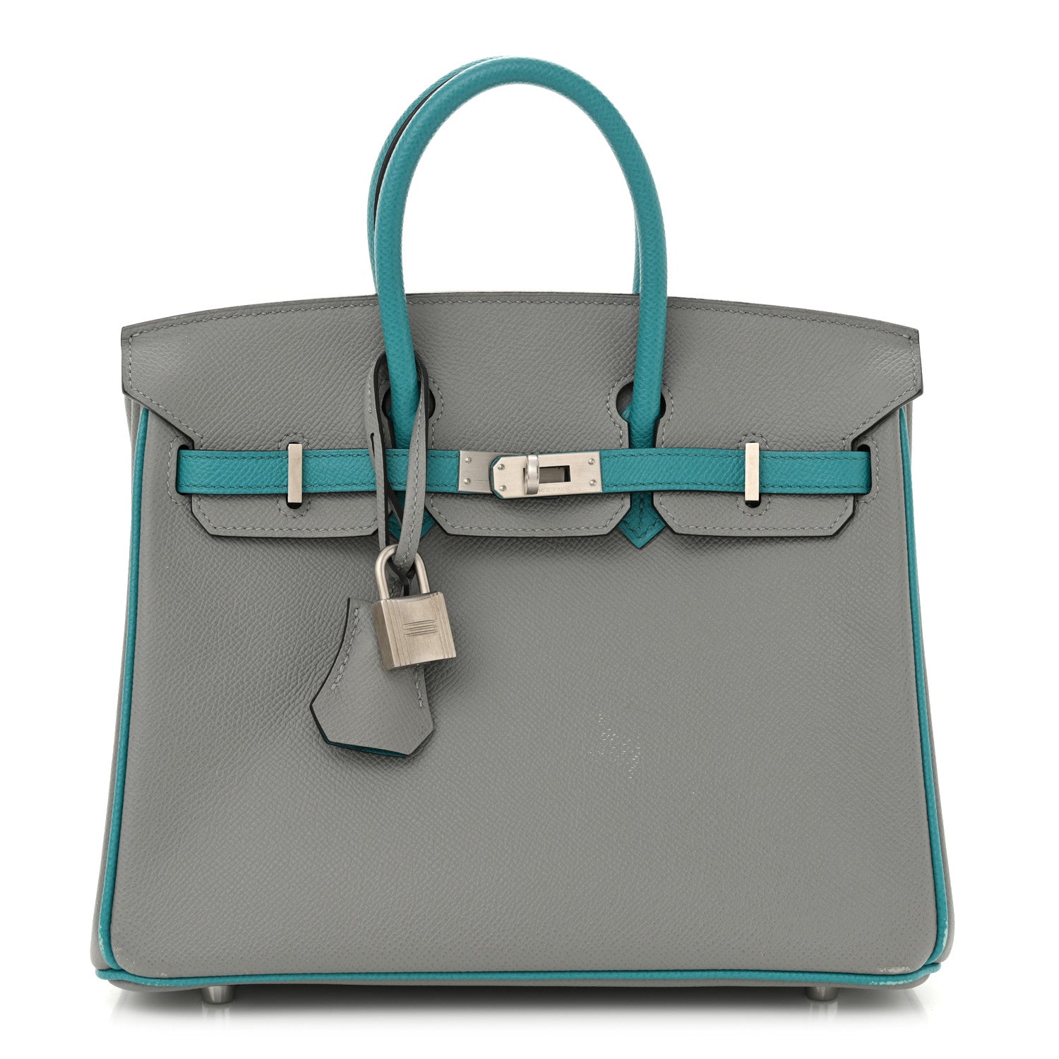 Hermes Epsom Horseshoe Birkin 25 Gris Mouette Bleu Paon 1 of 12
