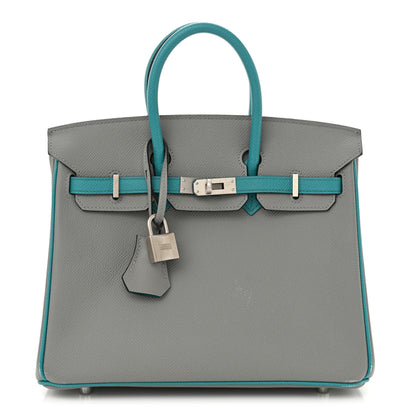 Hermes Epsom Horseshoe Birkin 25 Gris Mouette Bleu Paon 1 of 12