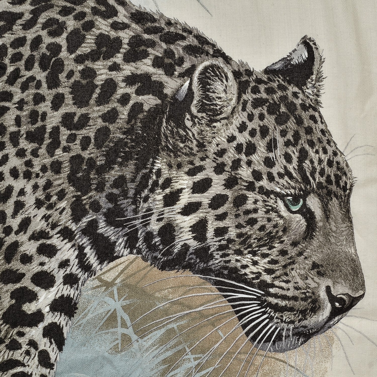 Hermes Cashmere Silk Panthera Pardus Scarf 140 Blanc Anthracite Vert 7 of 8