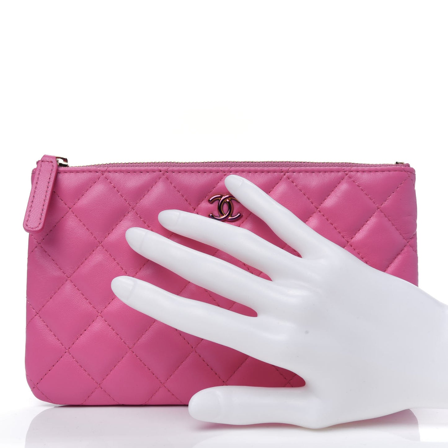 Lambskin Quilted Zipped Pouch Pink Yellow