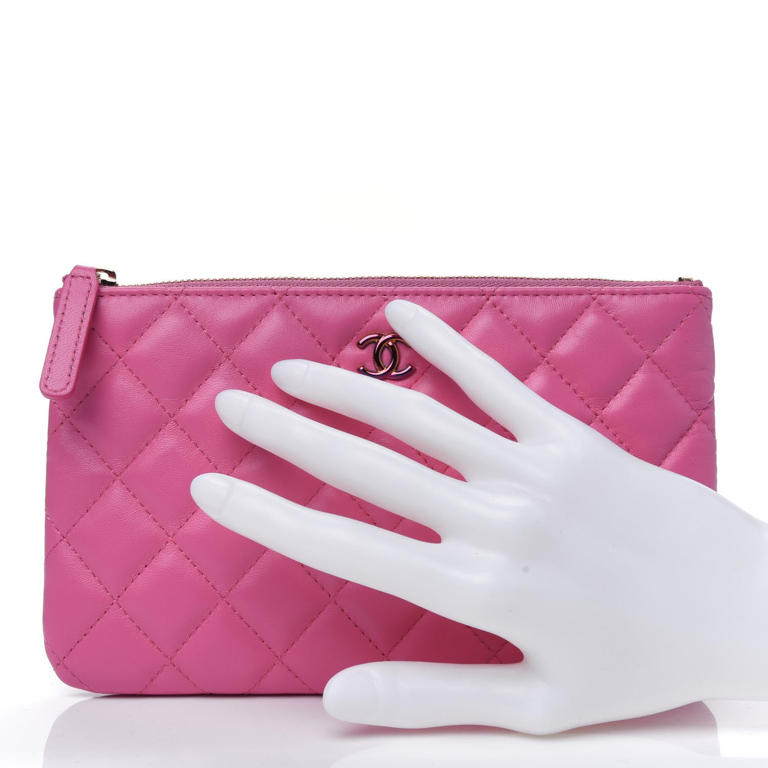 Chanel Lambskin Quilted Zipped Pouch Pink Yellow 2 of 13