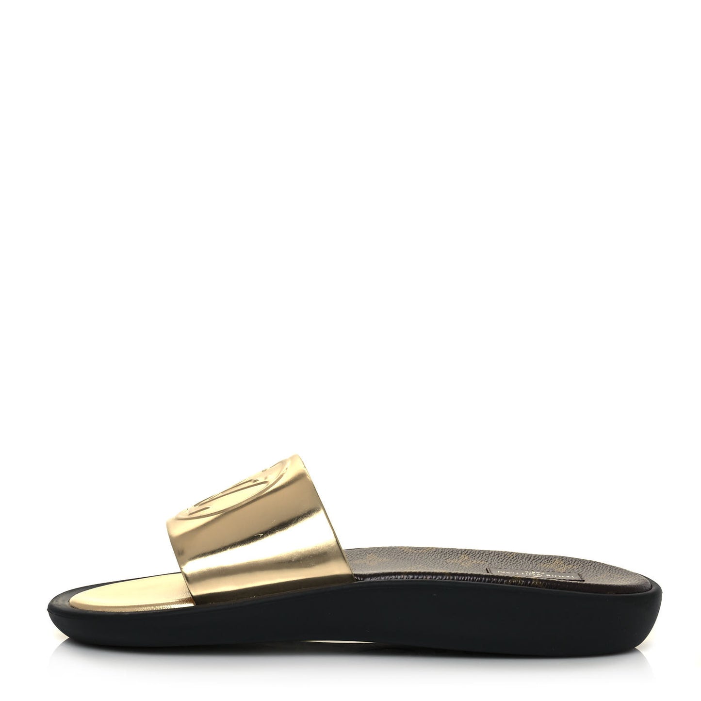 Metallic Calfskin Sunbath Slide Sandals 38 Gold