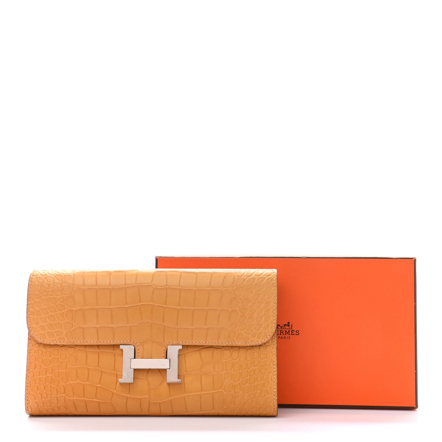 Hermes Matte Alligator Verso Constance Long Wallet Paille Sable 10 of 10