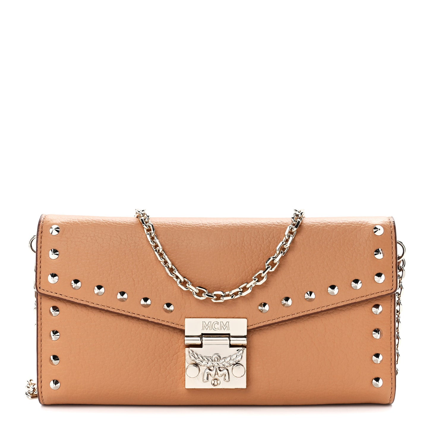 Calfskin Studded Patricia Wallet On Chain Cognac