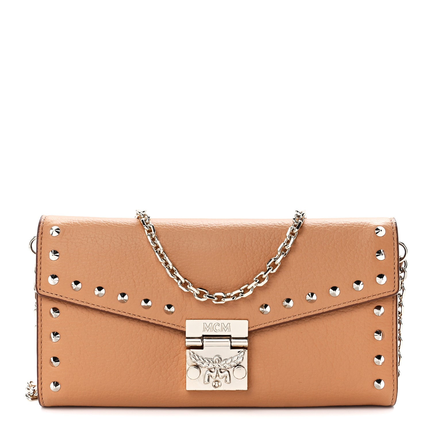 MCM Calfskin Studded Patricia Wallet On Chain Cognac 1 of 12