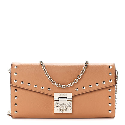 MCM Calfskin Studded Patricia Wallet On Chain Cognac 1 of 12