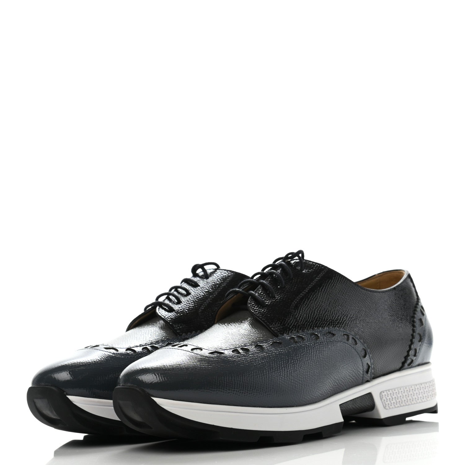 Hermes Patent Epsom Norton Richelieu Sneakers 39.5 Bleu Ardoise Gris 3 of 8