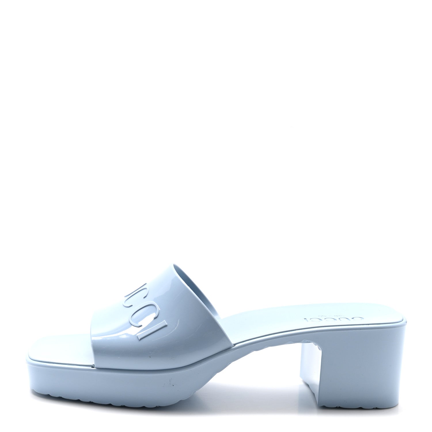 Gucci Rubber Gucci Logo Womens Platform 20/60mm Slide Sandals 41 Porcelain Light Blue 1 of 10
