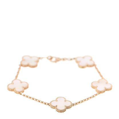 Van Cleef & Arpels 18K Yellow Gold Mother of Pearl 5 Motifs Vintage Alhambra Bracelet 1 of 6