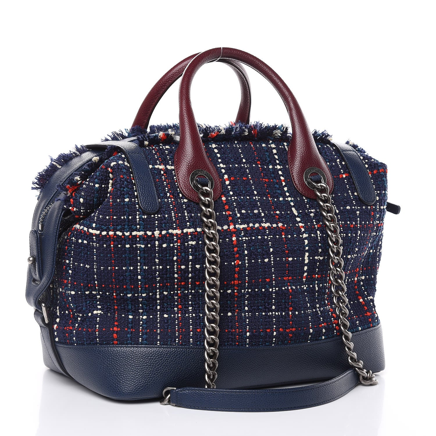 Chanel Tweed Trip Bowling Bag Navy Burgundy 3 of 9