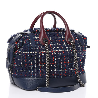 Chanel Tweed Trip Bowling Bag Navy Burgundy 3 of 9