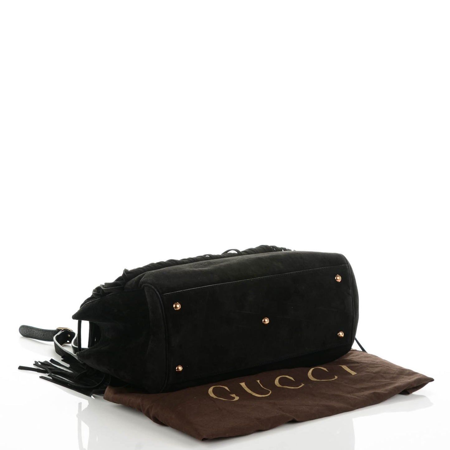 Suede Bamboo Fringe Medium Shopper Tote Black