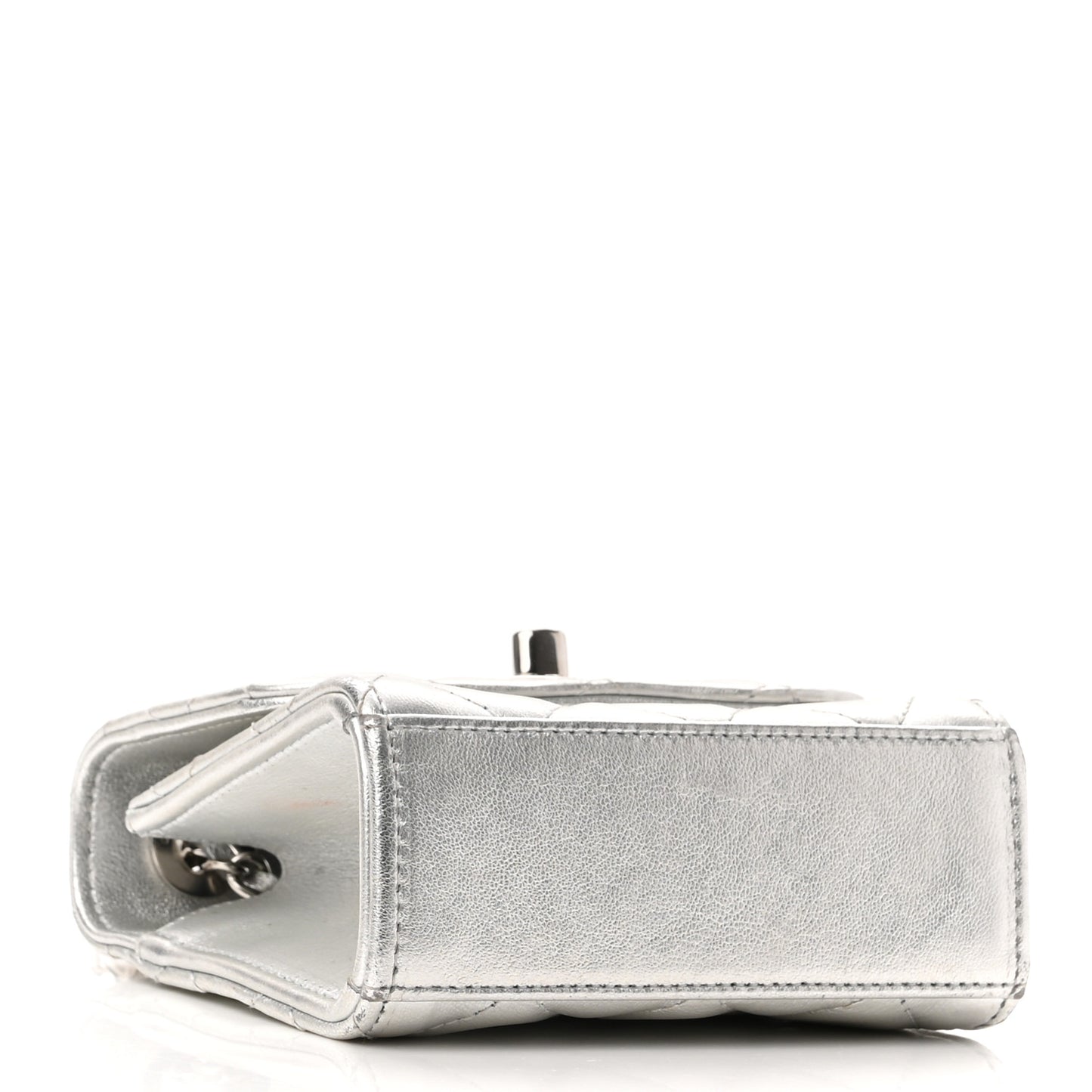 Metallic Lambskin Quilted Mini Trendy CC Clutch With Chain Silver
