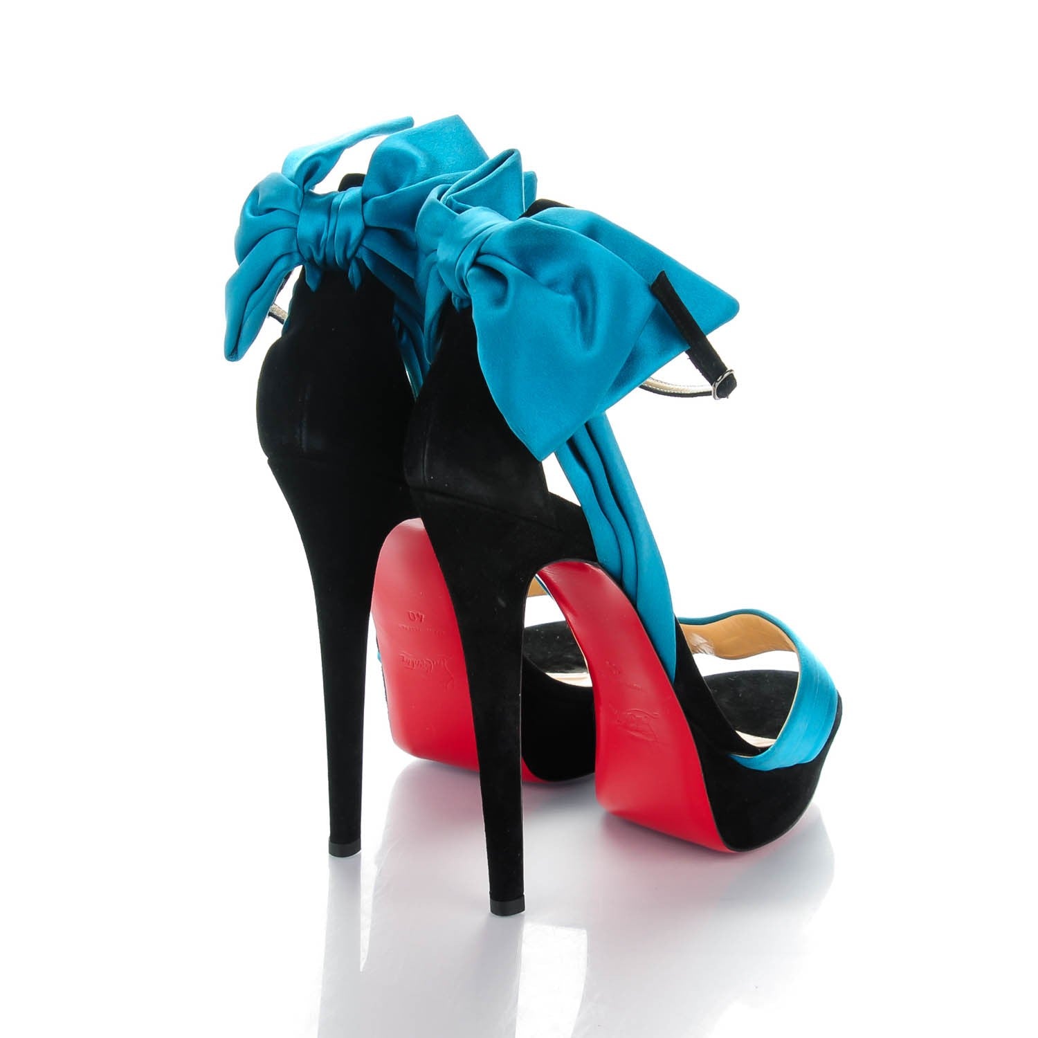 Christian Louboutin Satin Veau Velours Vampanodo 140 Platform Sandals 40 Black Peacock 5 of 7