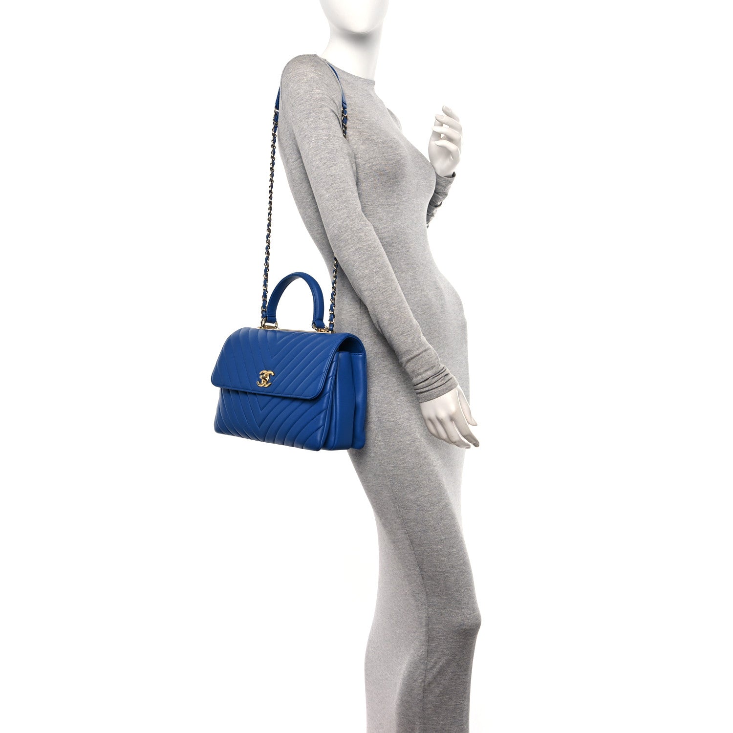 Chanel Lambskin Chevron Quilted Medium Trendy CC Dual Handle Flap Bag Blue 2 of 12