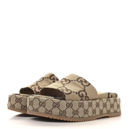 Gucci Monogram Maxi GG Angelina Platform 55mm Slide Sandals 38.5 Camel Ebony 4 of 9