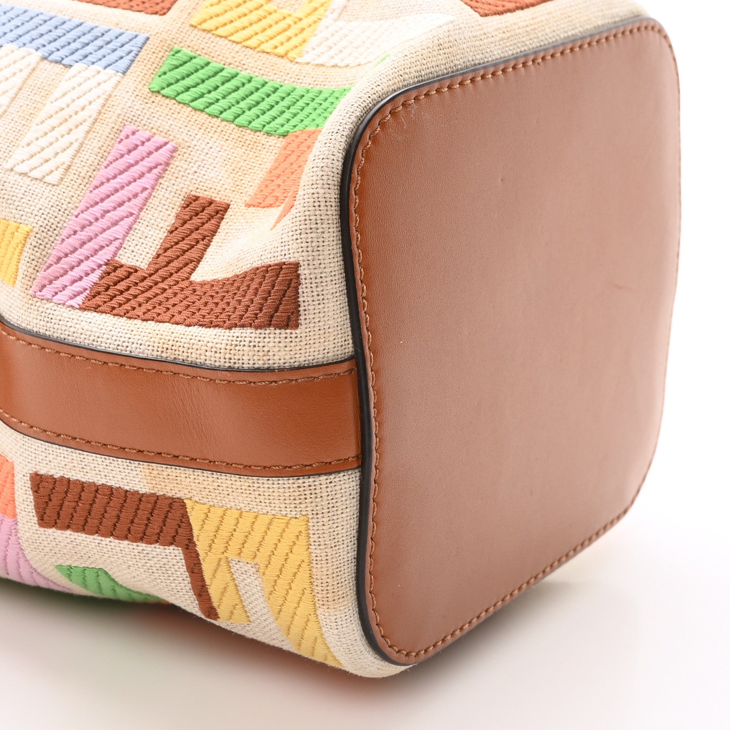 Fendi Kuban Canvas Vitello King F is Fendi FF Embroidered Mini Mon Tresor Bucket Bag Multicolor Cuoio 9 of 10