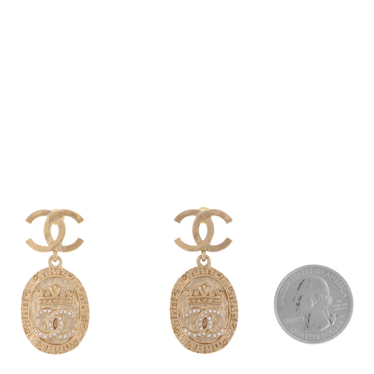 Chanel Metal CC Crystal Drop Earrings Gold 2 of 5