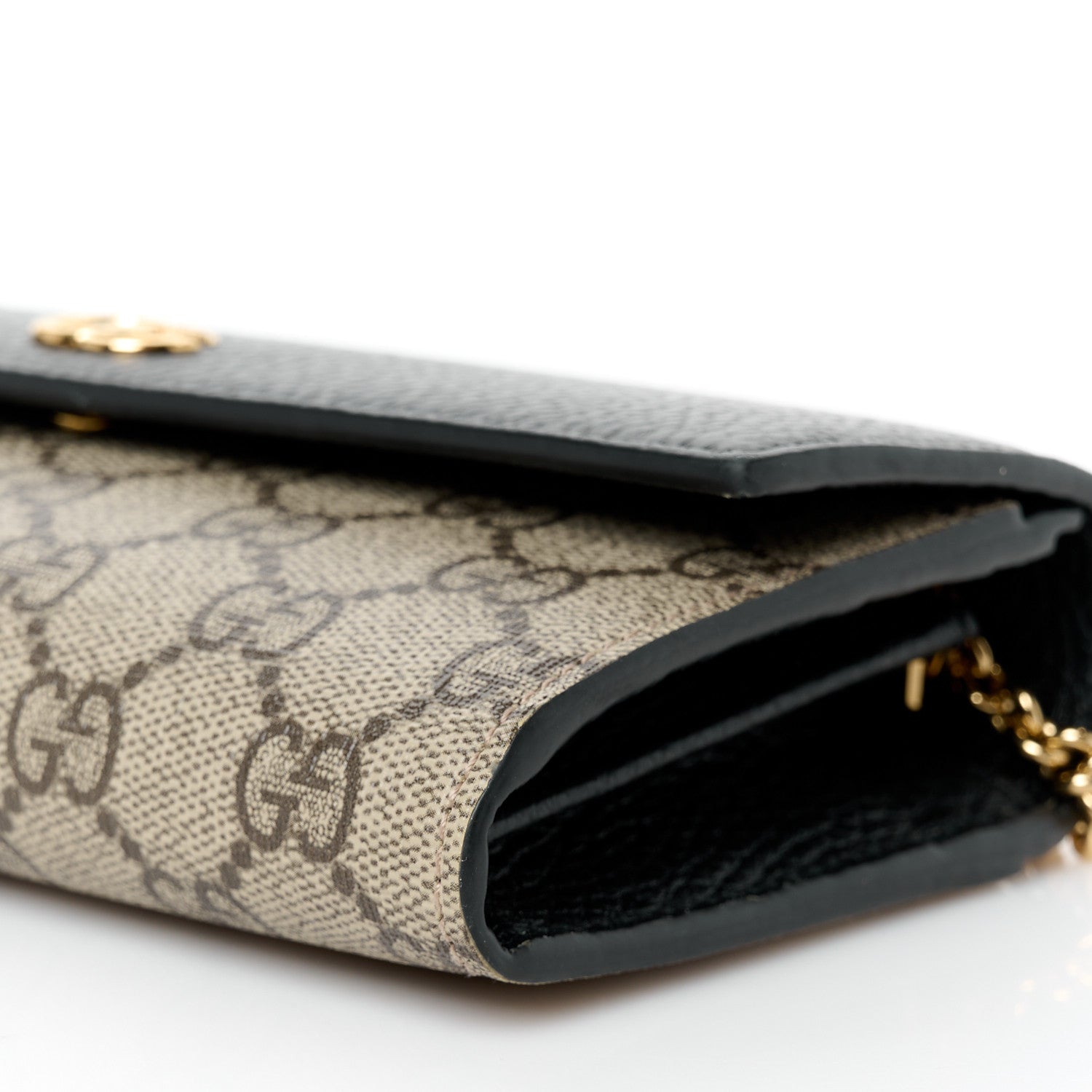 Gucci Dollar Calfskin GG Supreme Monogram Petite GG Marmont Wallet Chain Bag Black Beige Ebony 10 of 10