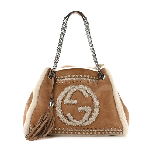 Suede Shearling Medium Soho Chain Shoulder Bag Brown