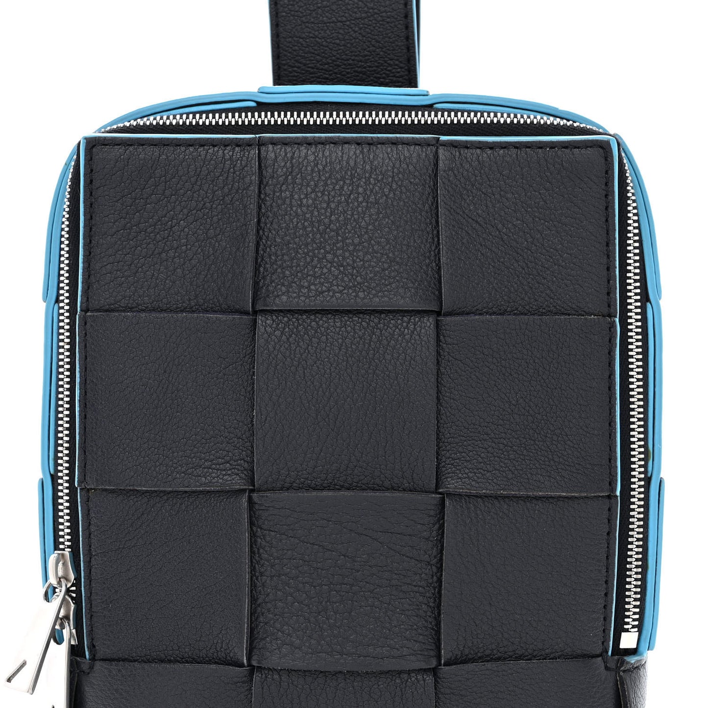 Grained Calfskin Intreccio Mini Cassette Sling Bag Deep Blue Pool
