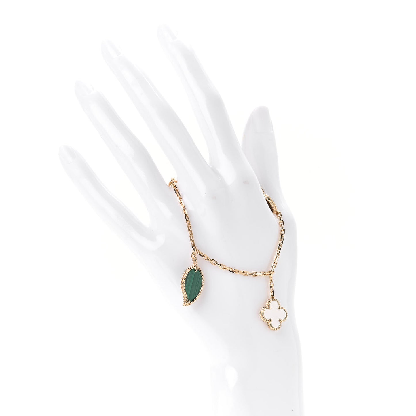 18K Yellow Gold Mother of Pearl Malachite Carnelian Tiger Eye 4 Motifs Lucky Alhambra Bracelet