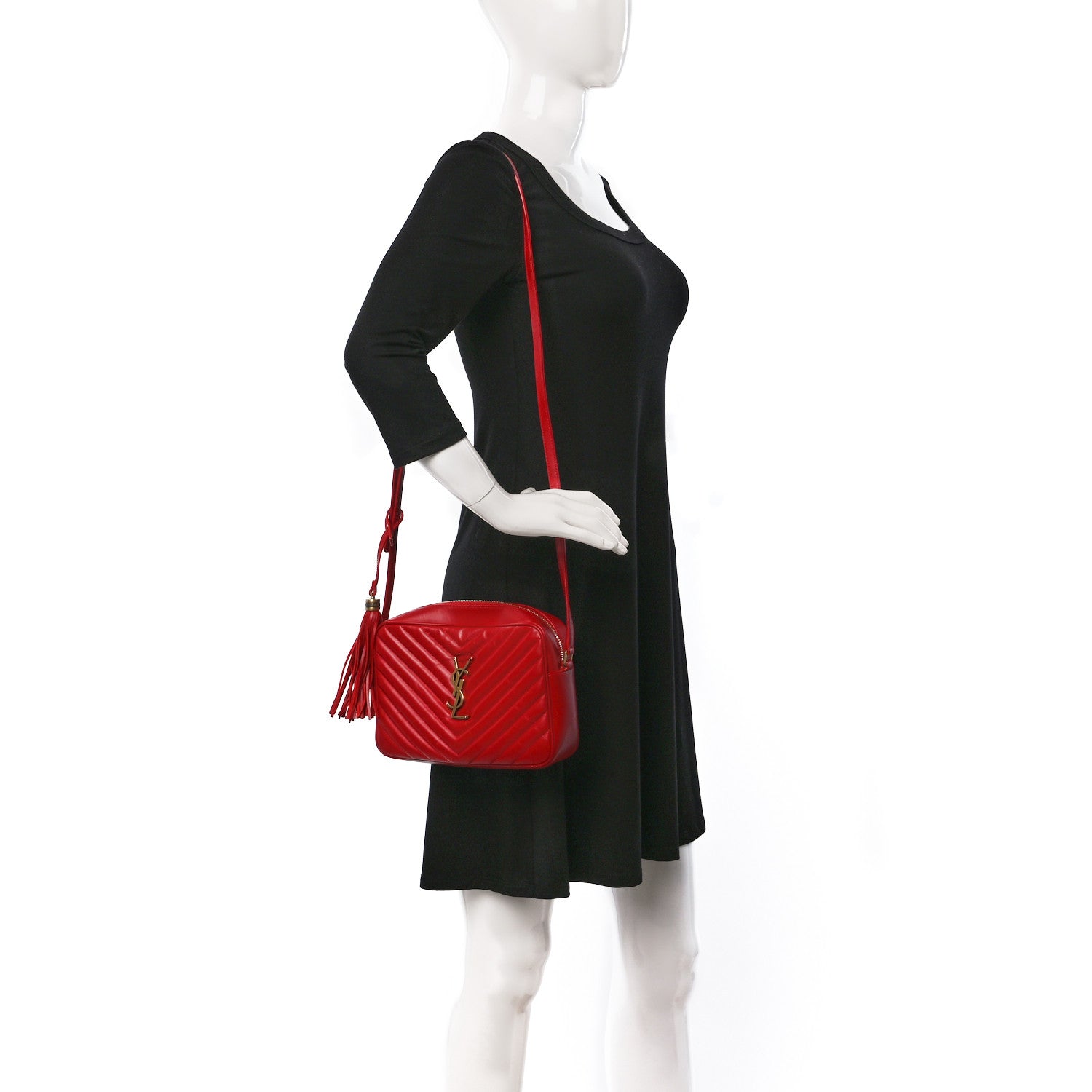 Saint Laurent Calfskin Matelasse Monogram Lou Camera Bag Opyum Red 2 of 14