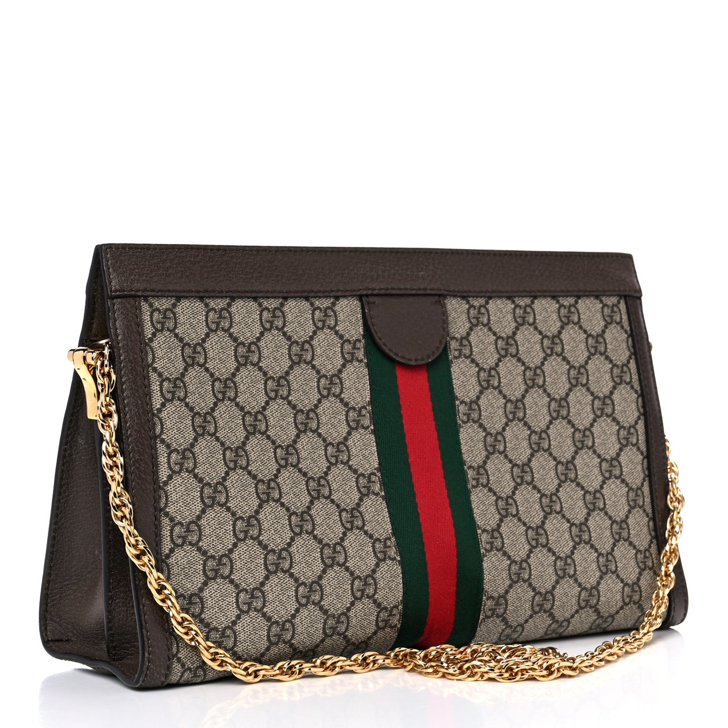 GG Supreme Monogram Web Medium Ophidia Chain Shoulder Bag Brown