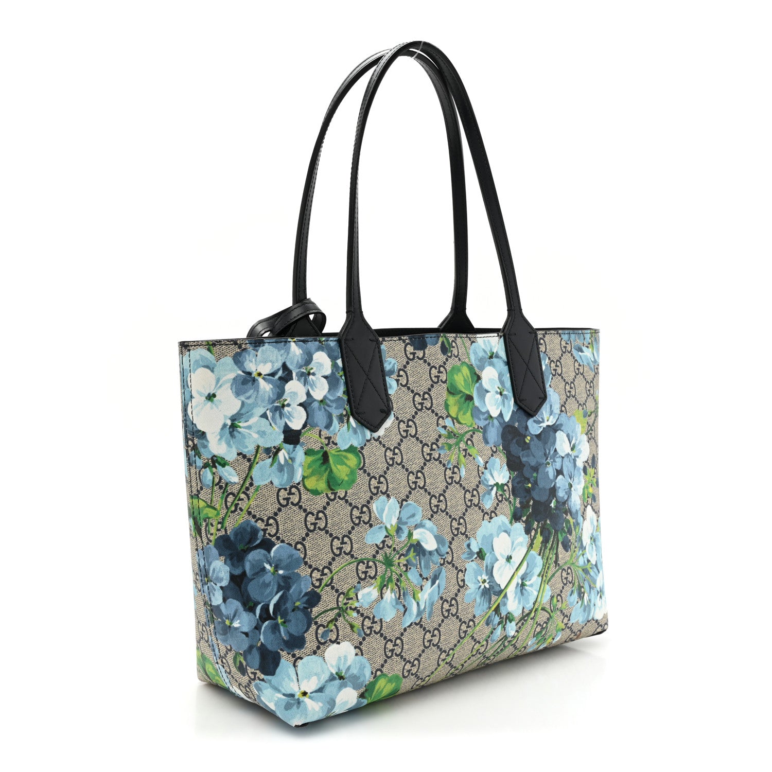 Gucci GG Supreme Monogram Blooms Small Reversible Tote Beige Blue Navy 4 of 23