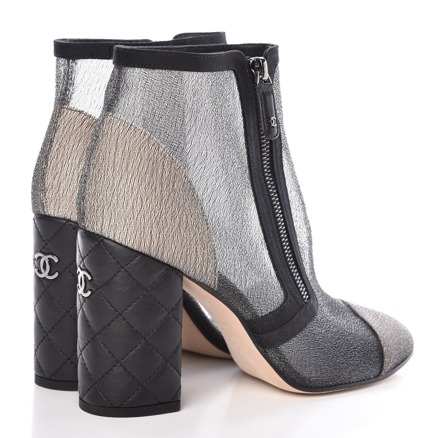Mesh Grosgrain Cap Toe Short Boots 38.5 Grey Black