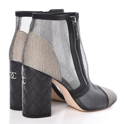 Chanel Mesh Grosgrain Cap Toe Short Boots 38.5 Grey Black 3 of 14