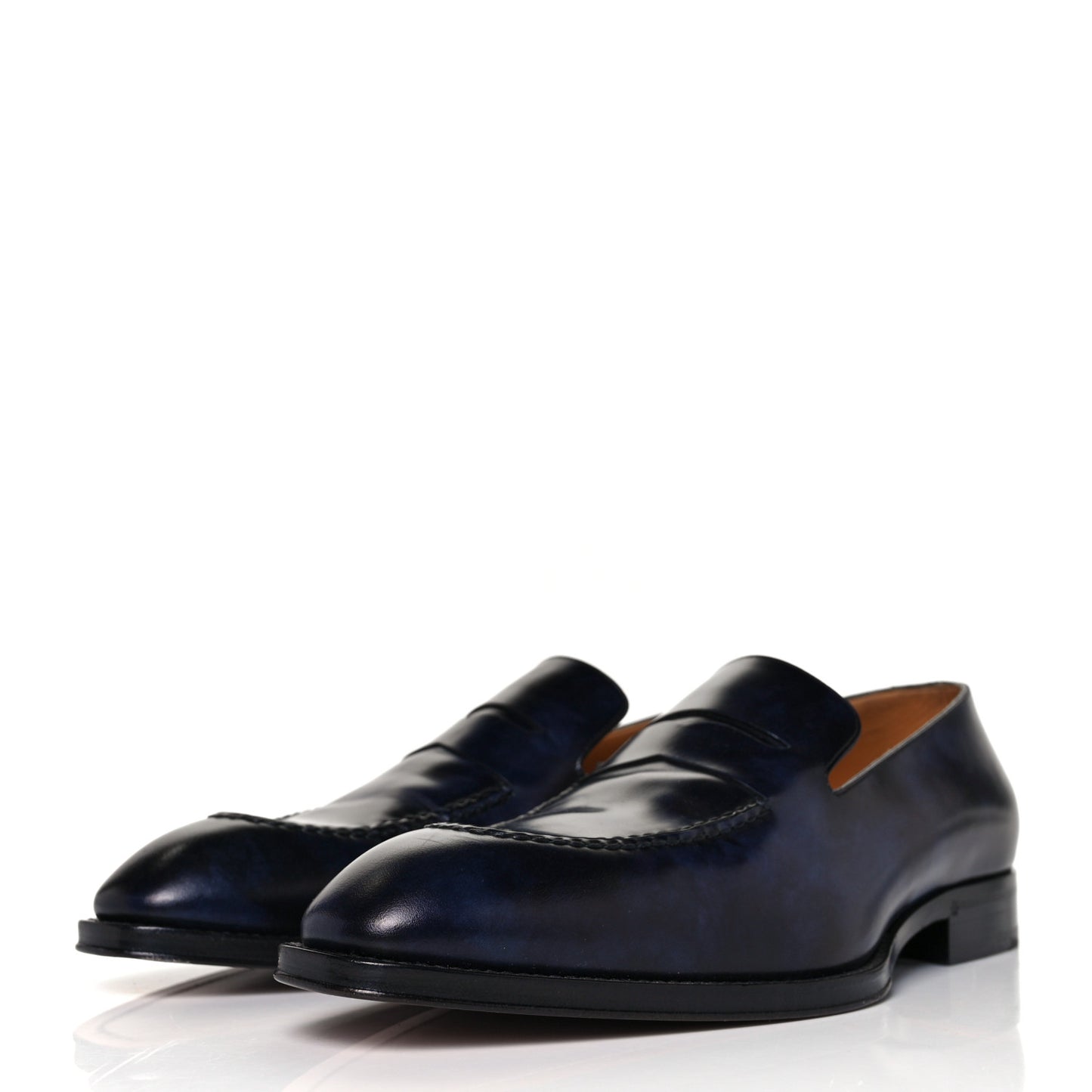 Waxed Calfskin Mens Vendome Loafers 7.5 Blue