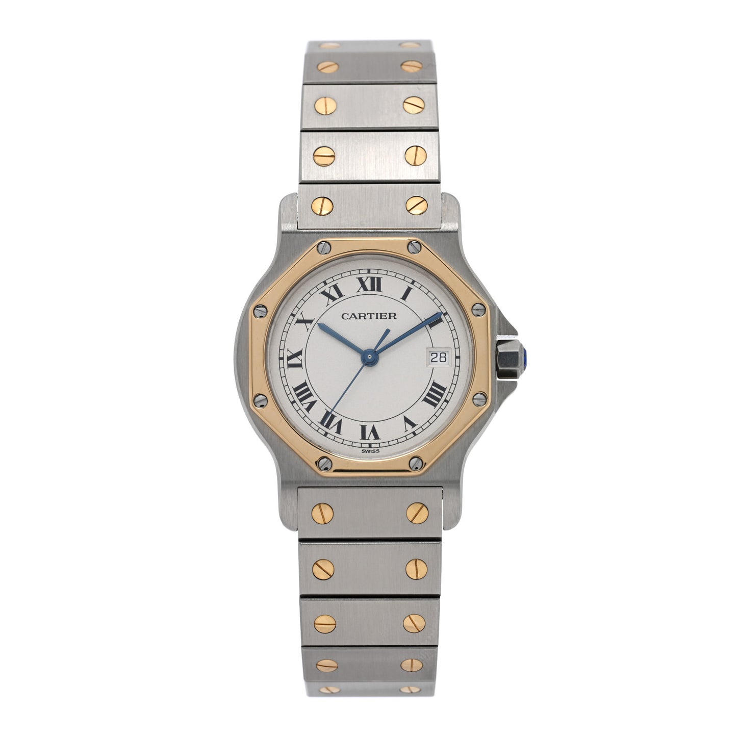 Stainless Steel 18K Yellow Gold 29mm Santos Octagon Quartz Watch
