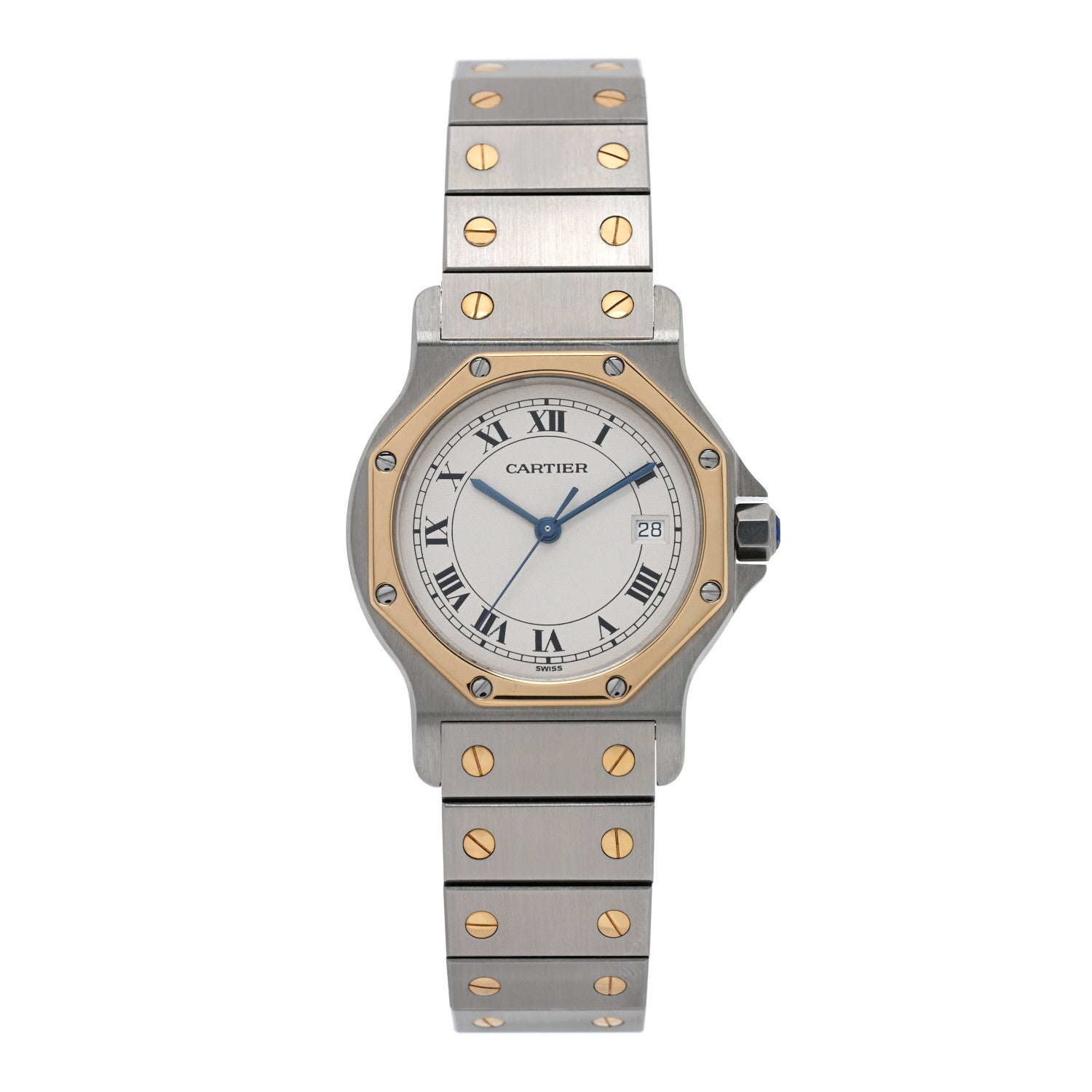 Cartier Stainless Steel 18K Yellow Gold 29mm Santos Octagon Quartz Watch 1 of 4