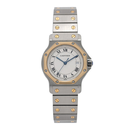 Cartier Stainless Steel 18K Yellow Gold 29mm Santos Octagon Quartz Watch 1 of 4