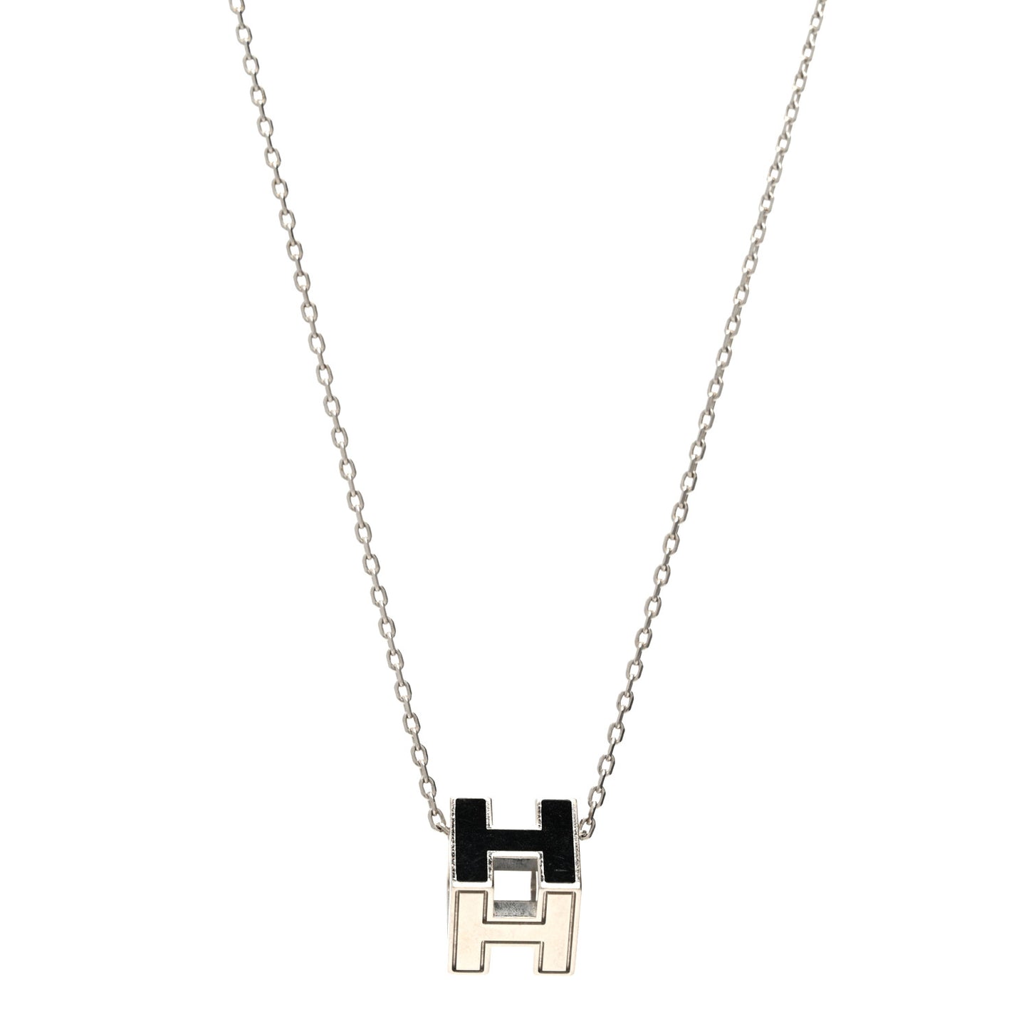 Lacquered Palladium Cage d'H Pendant Necklace Black