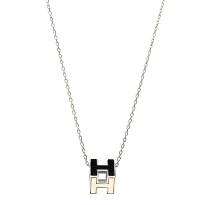 Hermes Lacquered Palladium Cage d'H Pendant Necklace Black 1 of 6