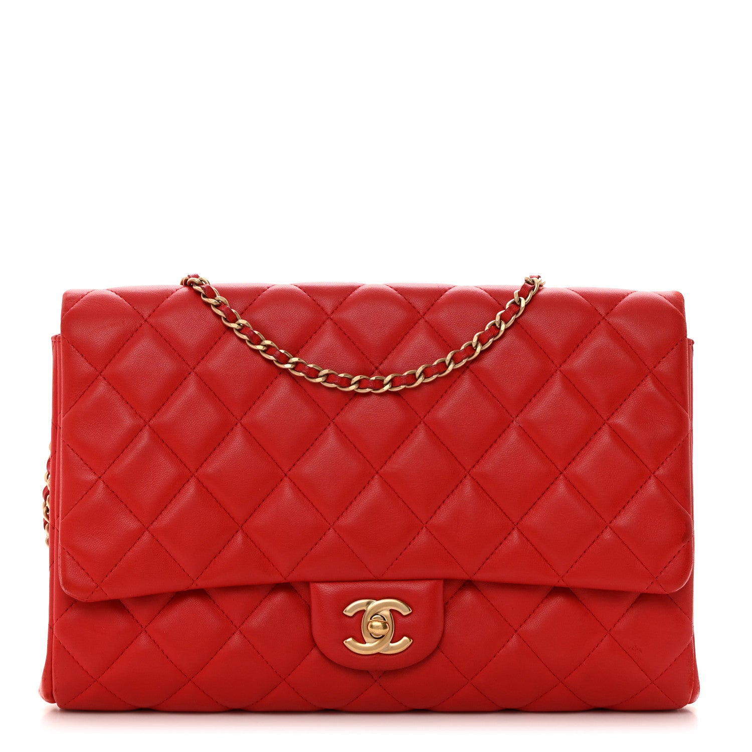Chanel Lambskin Quilted Clutch With Chain Flap Red 1 of 10