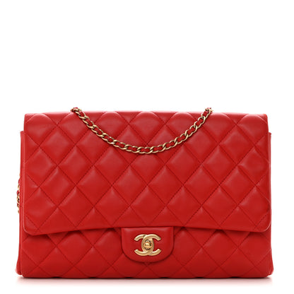 Chanel Lambskin Quilted Clutch With Chain Flap Red 1 of 10