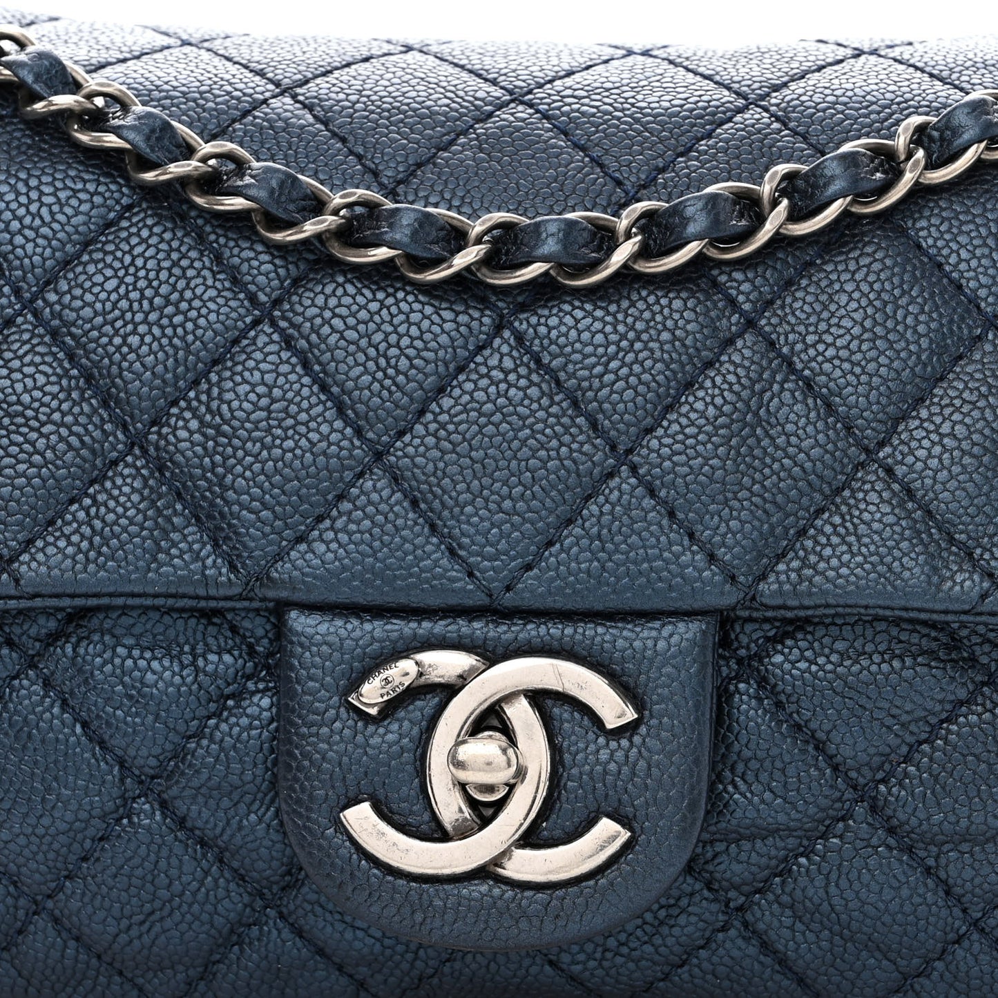 Iridescent Caviar Quilted Jumbo Easy Flap Dark Blue