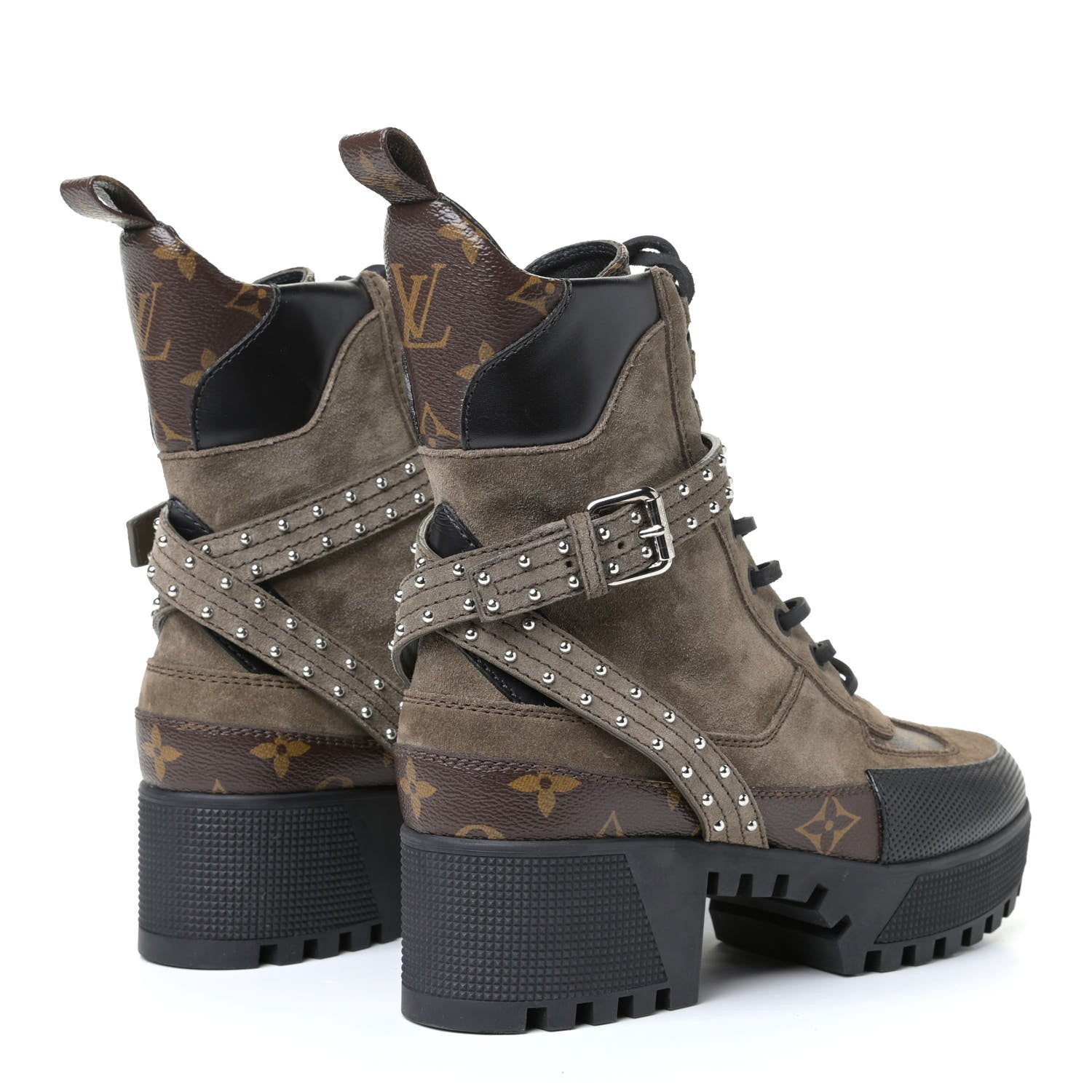 Louis Vuitton Suede Calfskin Monogram Laureate Platform Desert Boots 37 Kaki 3 of 7