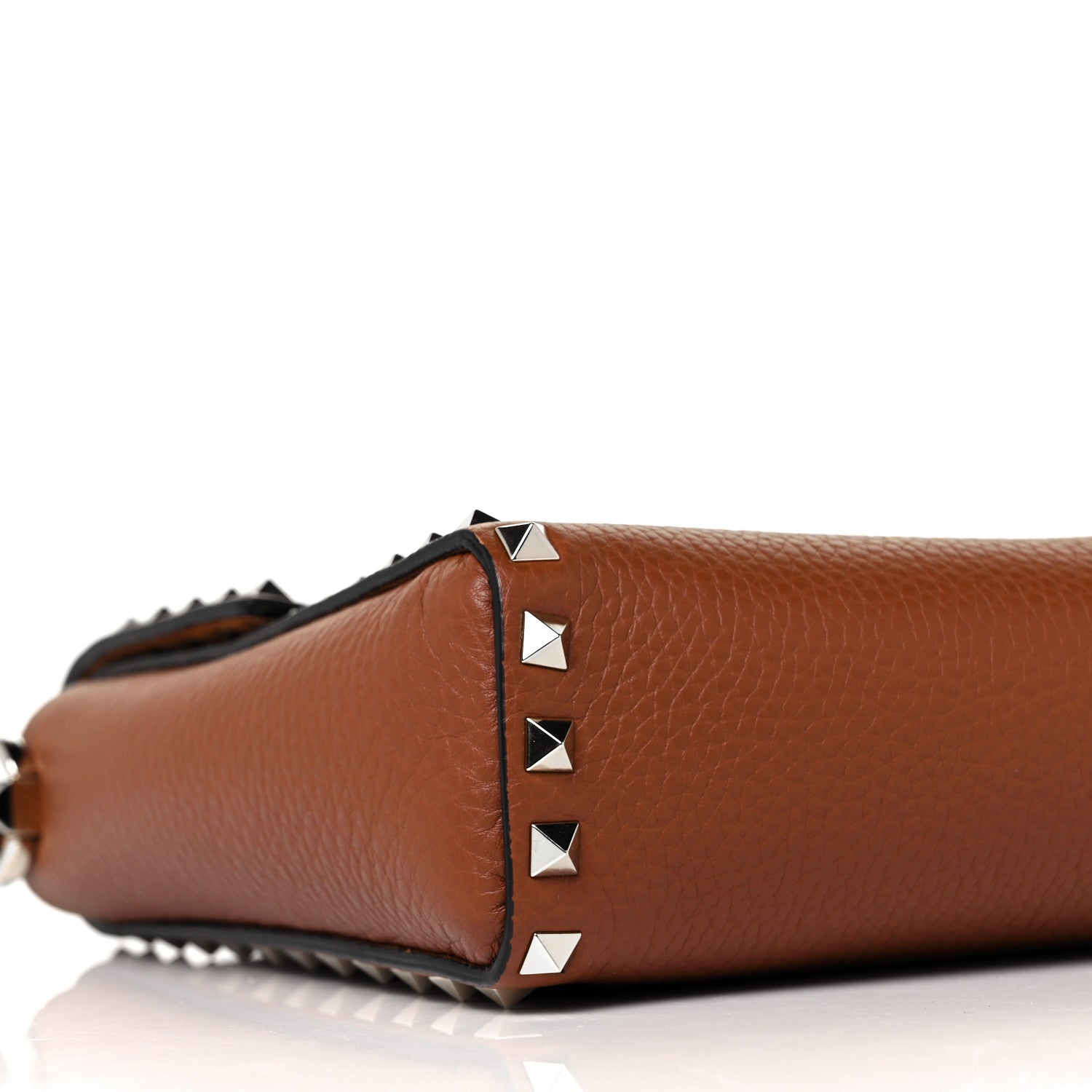 Valentino Garavani Pebbled Calfskin Rockstud Flip Lock Flap Messenger Saddle Brown 7 of 8