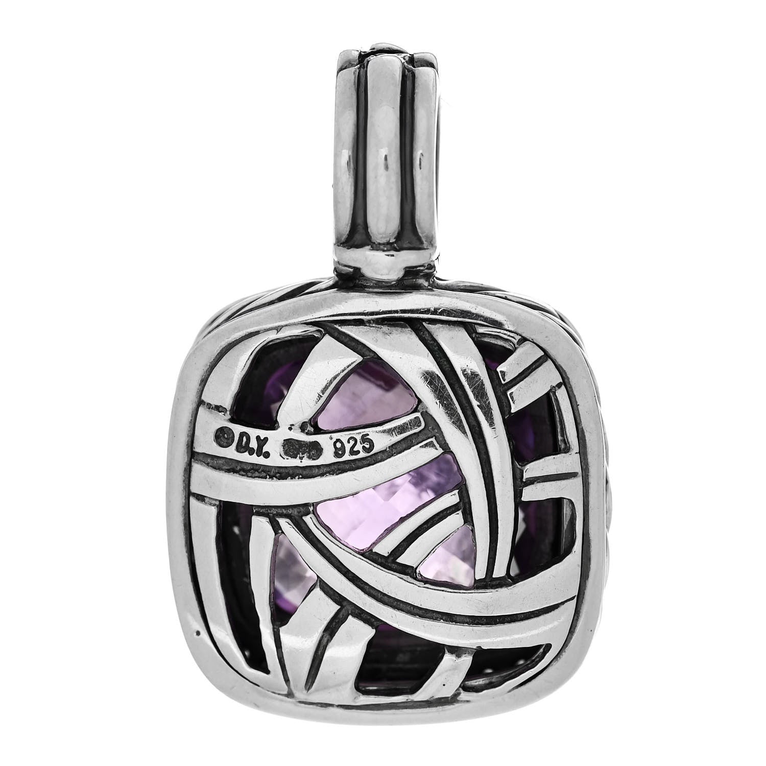 David Yurman Sterling Silver Diamond Amethyst 14mm Albion Enhancer Pendant 3 of 4