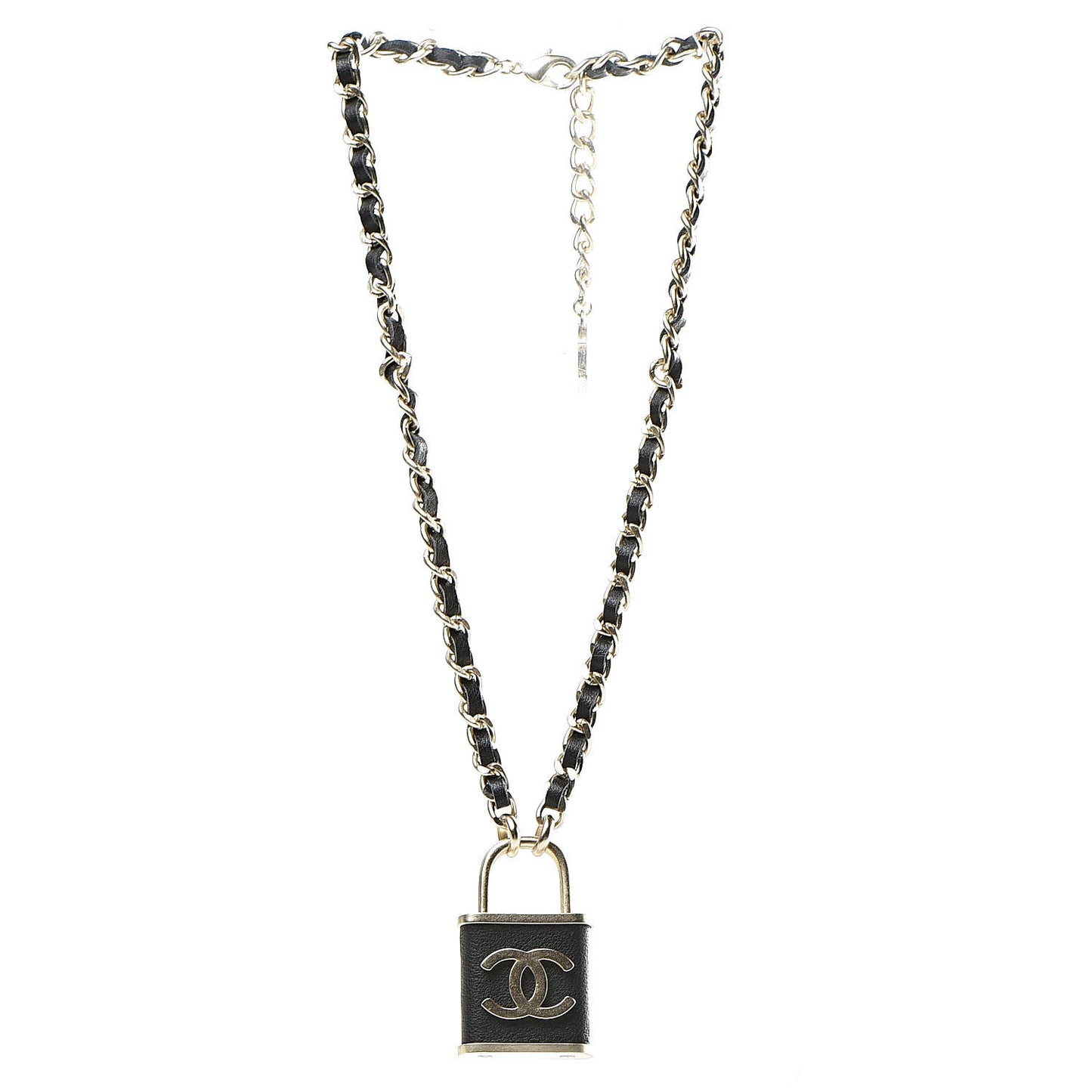 Metal Lambskin Lock Double Necklace Black
