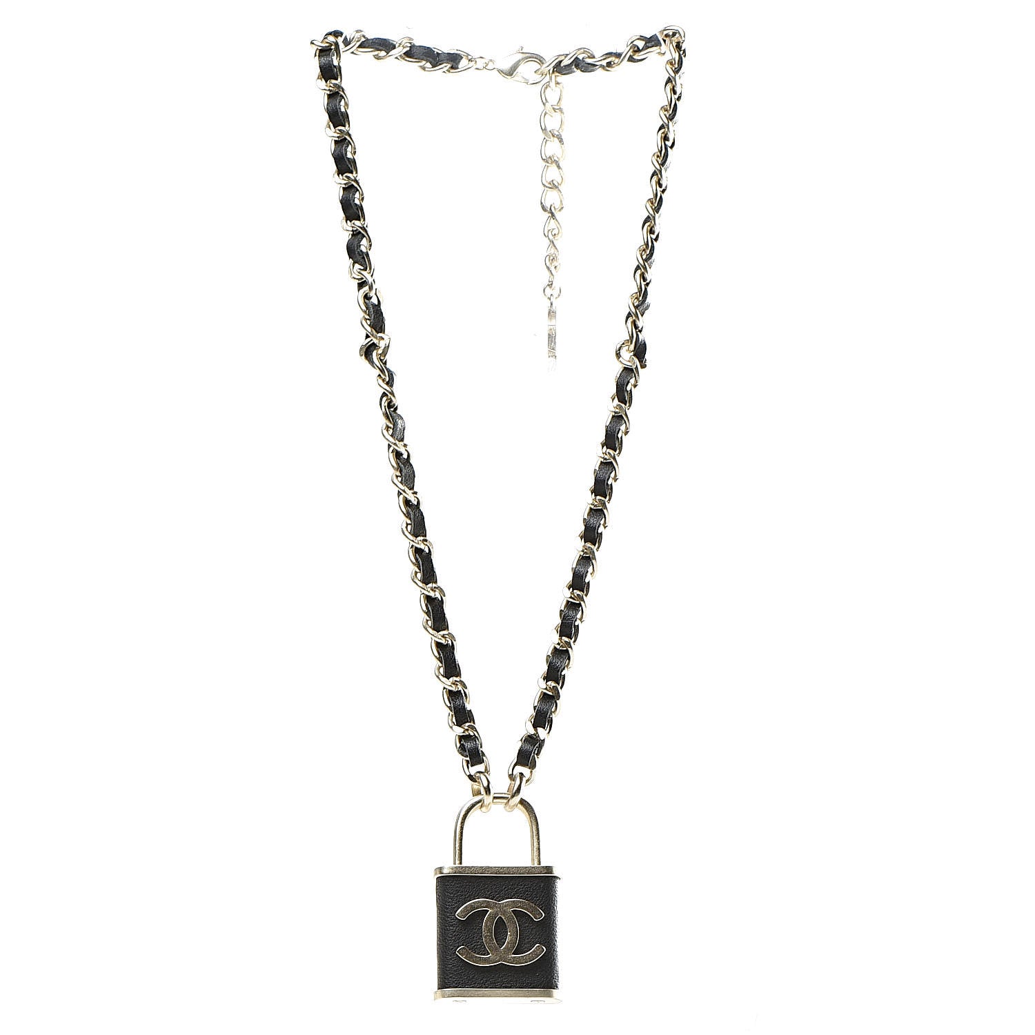 Chanel Metal Lambskin Lock Double Necklace Black 3 of 6